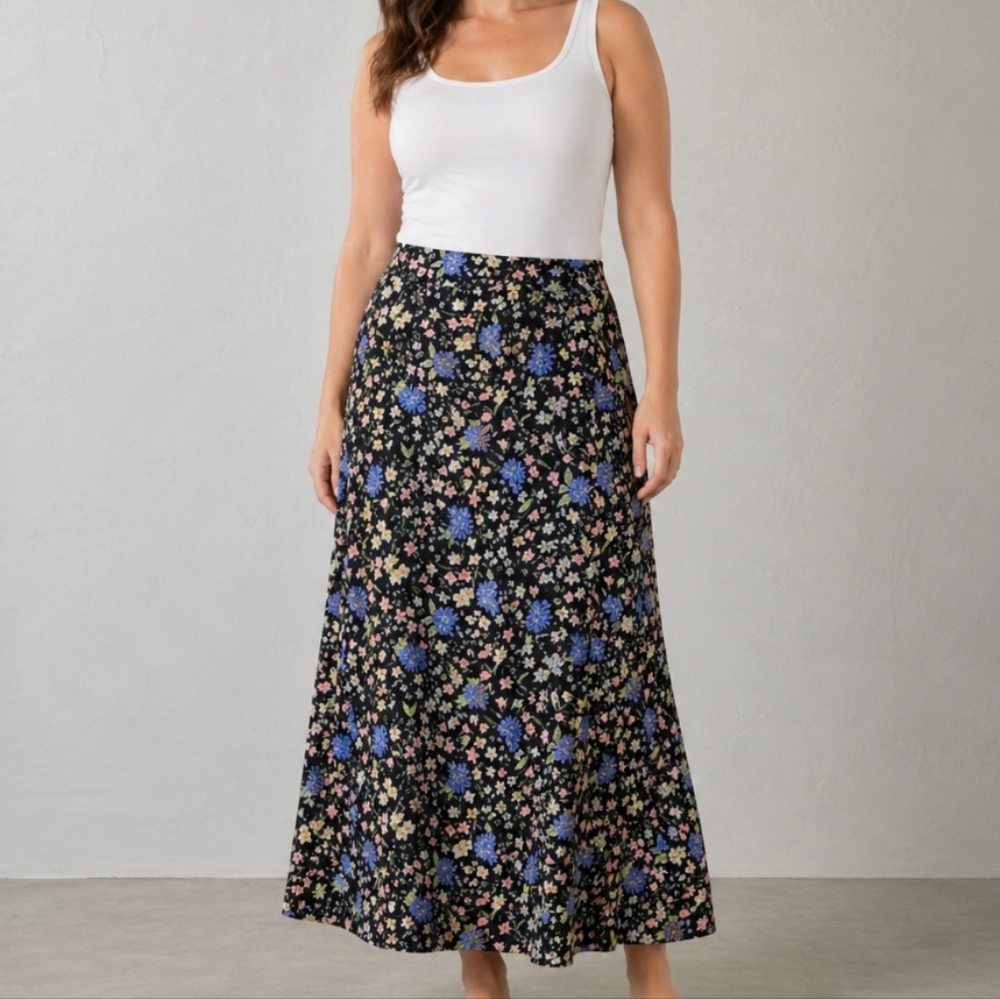 Vintage SAGE HARBOR Floral Polyester Skirt Petite Large